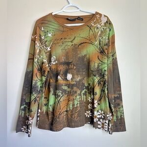 Prairie mountain Size XL Women's Multicolor Graphic Long Sleeve Top